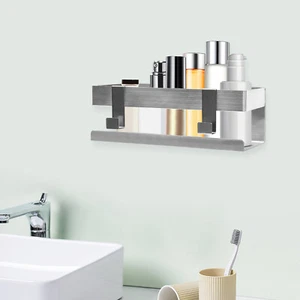 Bathroom Shower Caddy Shelf Organiser No Drill Wall Mounted Shelves with Hooks - Picture 1 of 14