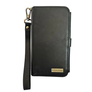 NEW iPhone 15 Black Leather Wallet Case crossbody Card Holder Screen Protector - Picture 1 of 7