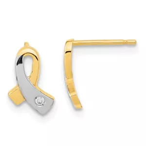 10mm 14K Yellow Gold White Rhodium CZ Awareness Post Earrings - Picture 1 of 4