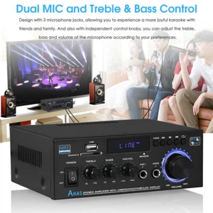 Bluetooth Amplifier w/Karaoke Wireless Receiver USB Player Home Stereo Audio Amp - Picture 1 of 9