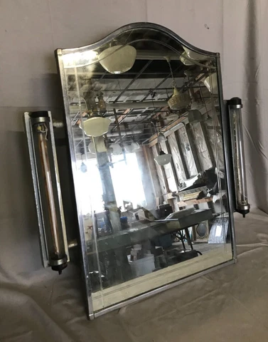 VTG Deco Dome Top Metal Recessed Medicine Cabinet Chrome Sconces Old 480-23B Cover