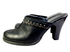 Bare Traps  Expert Mules Clogs Black Leather Heels Studded Slip On Shoes Sz 8.5m