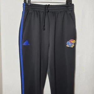 Kansas Jayhawks Track Pants Men Large Black Adidas Slim Fit 34X30 - Picture 1 of 15