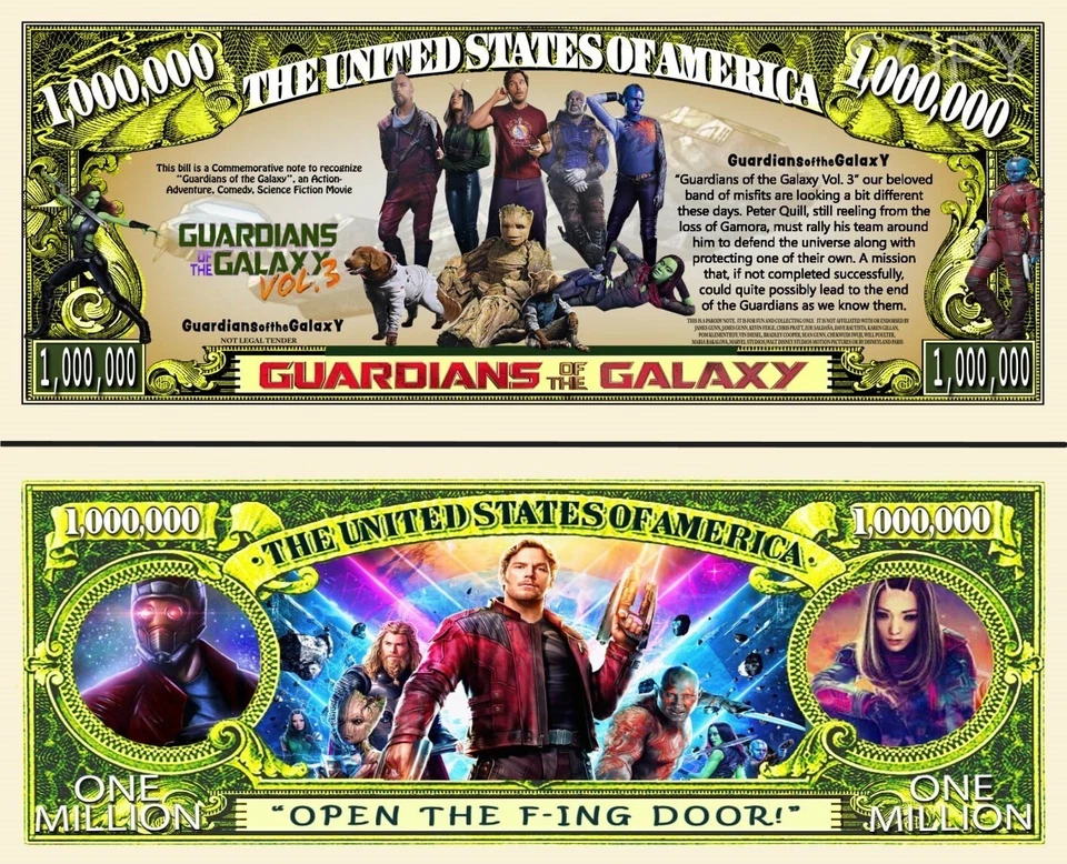 Guardians of the Galaxy Superhero Movie Commemorative Million Dollar Bills x 2 - Image 1 of 1