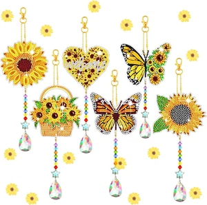 Tradder 6 Pcs Diamond Art Kits Sunflower Diamond Wind Chimes Kit Art Suncatchers - Picture 1 of 12