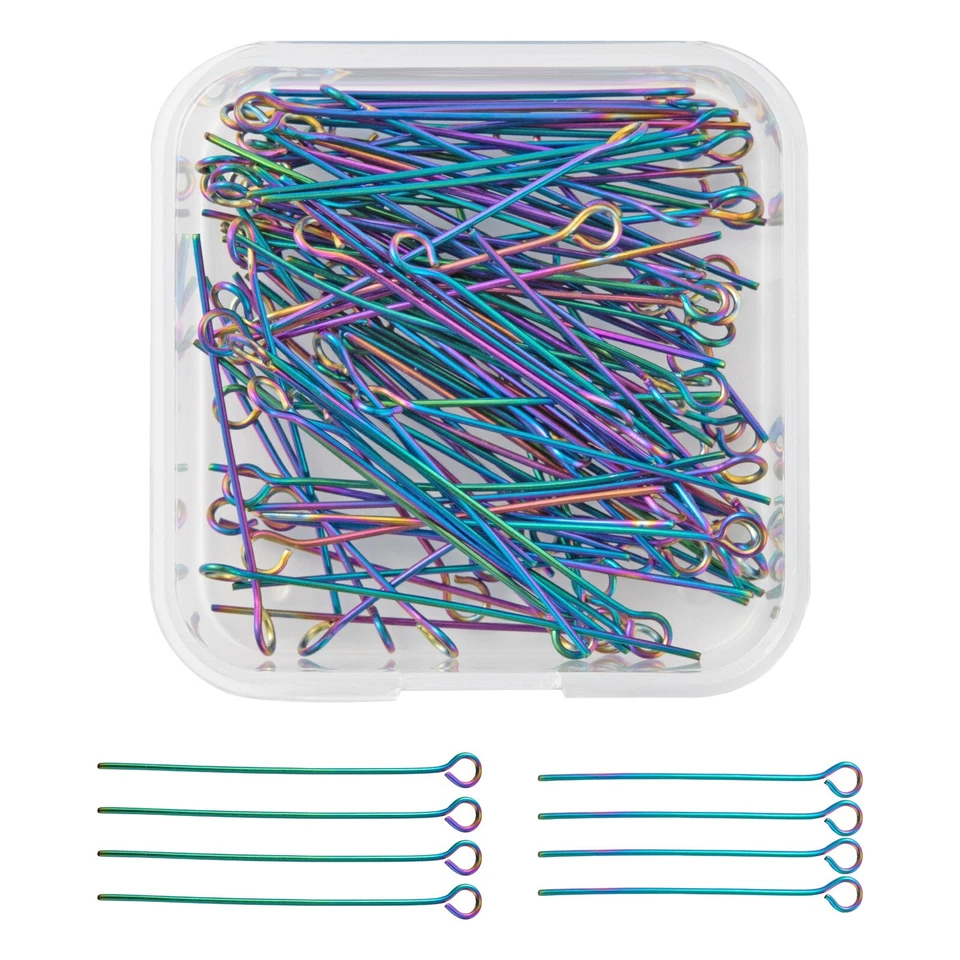100 peças multicoloridas calibre 23 2 estilo 304 pinos de olho de aço inoxidável para encontrar joias - Imagem 1 de 4