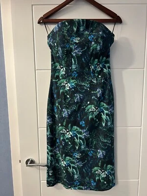 ERDEM Saskia mid length tree print green/blue strapless dress UK10 - Image 1 of 4