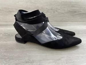 Stuart Weitzman Women's Sandal 9 Black Suede Leather Ankle Ballet Flat Shoes - Picture 1 of 11
