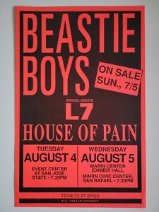 VTG 1992 BEASTIE BOYS CONCERT POSTER 17X11 HOUSE OF PAIN L7 RAP HIP HOP TOUR CAL