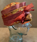 Union Made Vintage Tapestry Satin cloche hat bow women mid century layered folds