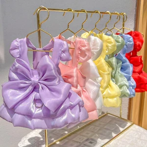 Pet Dog Wedding Dress Shiny Yarn Bow Princess Dress Dog Skirt D-Ring Buckle UK - Picture 1 of 28