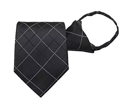 Mens Zipper Pre-tied Clip-On Tie Business Wedding Solid One Size Black Check - Image 1 of 2