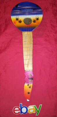 VINTAGE Handmade 16" PRIMITIVE Carved COCONUT HAWIIAN Banjo PALM TREES SUNSET  - Image 1 of 4