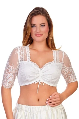 MarJo Trachten Damen Dirndlbluse Luisa-Kosira offweiß halbarm Spitze 30-54 - Bild 1 von 2
