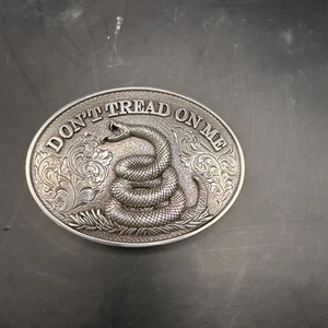 Nocona Western Belt Buckle DON'T TREAD ON ME Snake Silver Tone 37109 - Picture 1 of 2
