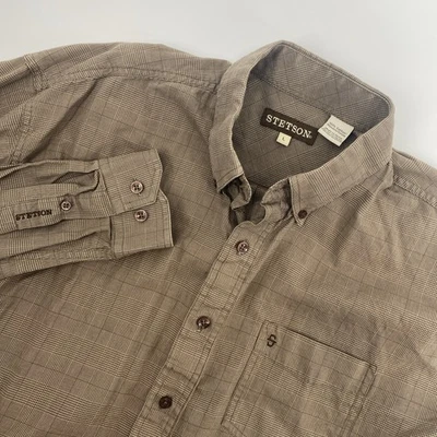 Stetson Shirt Mens Large Brown Plaid Check Western Cowboy Heritage Casual - Image 1 of 4