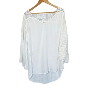 O'Neill Women's Small White Blouse Coverup Sheer Lace Detail Flare Sleeve - Picture 1 of 5