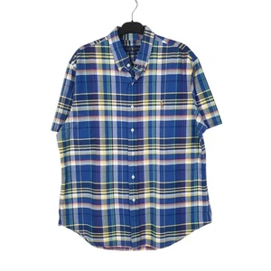 RALPH LAUREN Blue Check Shirt Slim Fit Short Sleeve Casual Cotton Mens XL - Picture 1 of 5