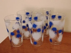 Bicchieri bicchieri vintage anni 50 Puff Burst blu e bianco 5" metà secolo 5 bicchieri - Foto 1 di 6