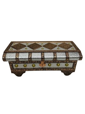 Vintage Wooden Storage Box Handmade Jewellery Box Square pitari Rajwadi Box - Image 1 of 4