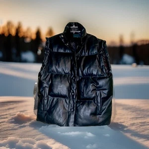 Blank NYC Vegan Leather Puffer Vest Men’s Small Silk In Hip Pockets High Neck LN - Picture 1 of 4