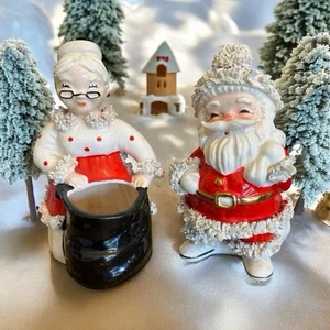 Vintage 1950s Mr & Mrs Santa Clause Planters Spaghetti Trim - NAPCO RARE - Picture 1 of 12
