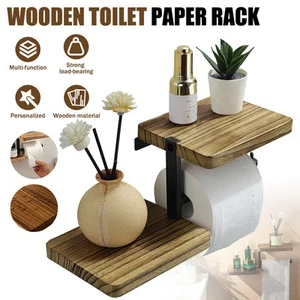 Wooden Toilet Roll Paper Holder Strong Wall-mounted Vintage-Inspired Design UK - Picture 1 of 10