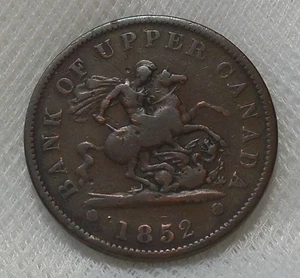 1852 BANK OF UPPER CANADA ONE PENNY BANK TOKEN - Picture 1 of 2