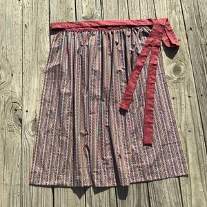 Red Blue STRIPE Long Apron Peasant Octoberfest Dirndl Apron Kitchen Red Ties - Picture 1 of 9