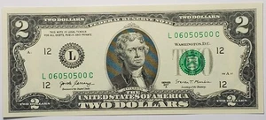 2017 A $2 GEM UNC note with very fancy serial# L06050500C - Picture 1 of 2