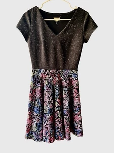 Maison Jules Fairy Ombre Pastel Black Lace Fit N Flare S/s Knit Party Dress S - Picture 1 of 8