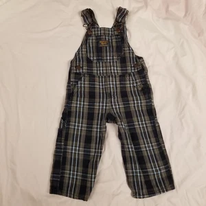 OshKosh Bgosh Vestbak Plaid Print Bib Overalls Denim 12 Month - Picture 1 of 11