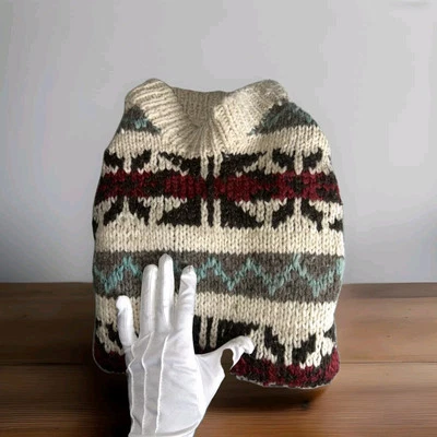 VTG Ecuador Handknit 100% Wool Gray Aztec Vibrant Chunky Knit Sweater Mens Large - Image 1 of 4