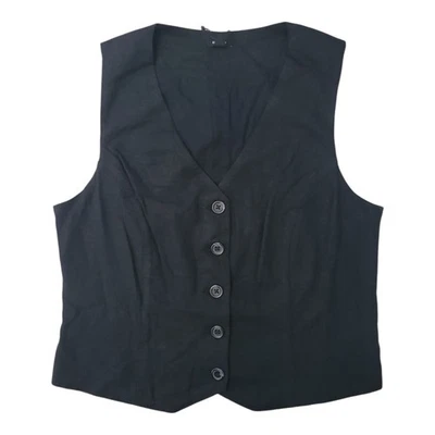 Express Women's Classic Fit V-Neck Button Up Linen Vest Black Choose Size - Image 1 of 2