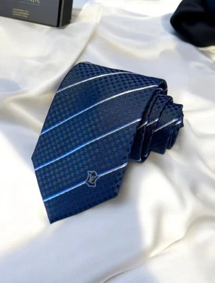 路易威登领带 Damier Micro 男式蓝色丝绸 100% 正品 — 第 1/4 张图片