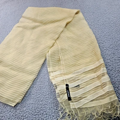 DKNY Womens Long Wrap Scarf Golden Stripes Fringe Oversized 94"x40" EUC - Image 1 of 4
