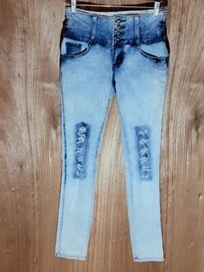 diva star jeans womens size 7 skinny distressed stretch mid rise acid wash blue - Picture 1 of 10