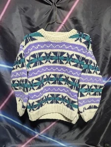 Vtg 80s 90s Rey Wear Handmade Chunky Knit 100% Wool Sweater Ecuador Made Large - Picture 1 of 11