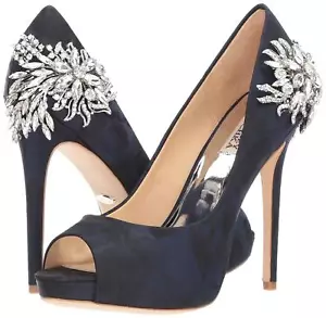 Badgley Mischka MARCIA Brocade Pump Crystal Jeweled Heel Midnight 7 $265 - Picture 1 of 7