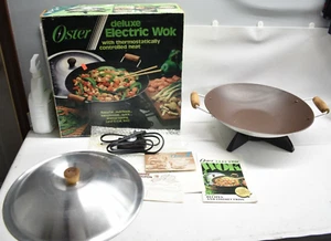 Oster Deluxe Electric Wok w/Thermostat Heat Control Vintage silverstone Nonstick - Picture 1 of 10