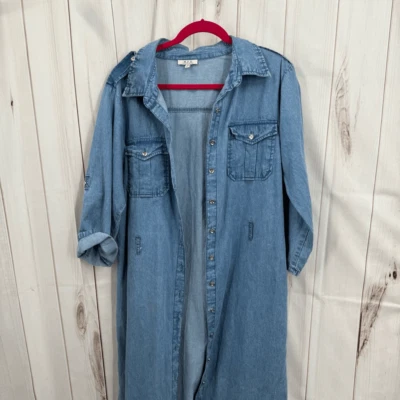 MPH Collection Women’s 1X Blue Denim MIDI Dress Button Up Plus Size - Image 1 of 4