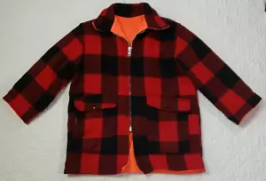 VTG Woolrich Mens Reversible Red Buffalo Check and Orange Full Zip Jacket Size L - Picture 1 of 8