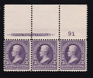 US 268 3c Jackson Mint Plate # Strip of 3 F-VF OG NH SCV $400+ (BB6) - Picture 1 of 2