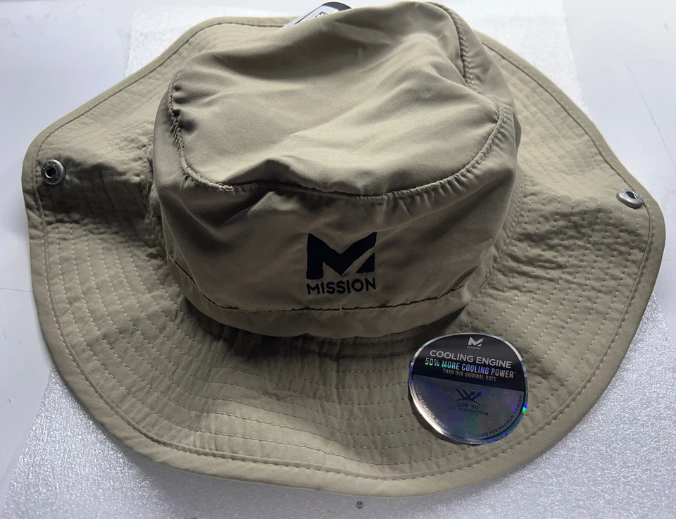 Mission Cooling Bucket Hat UPF 50 3” Wide Brim Cools When Khaki OSFA