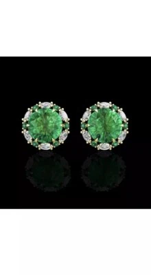 2.00CT Green Emerald Halo Marquise Created Diamond Stud Earrings 14k White Gold - Image 1 of 4