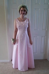 Pale Pink Prom Dress Floor Length Beaded Flower Detail Thick Straps Full Skirt - Picture 1 of 6