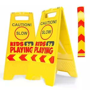 Confezione da 2 cartello di avvertimento bambino che gioca - Segnaletica cortile lenta sicurezza bambini riflettente - Foto 1 di 7