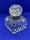 Antique Large 3" Cut Crystal Inkwell and Silver Plate Lid Ring
