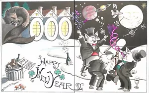 Flying Rabbit Happy New Year 2000 von Charles Hazard Folge 4 Postkarten - Bild 1 von 9