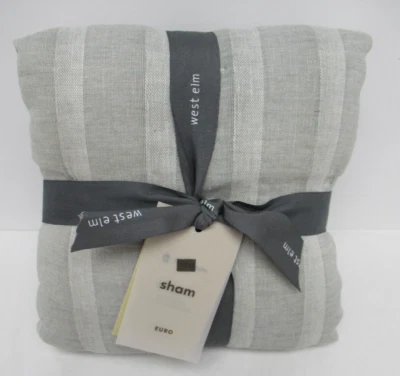 West Elm  Hemp Cotton Hazy Stripe Euro Sham Misty Gray NEW - Image 1 of 4
